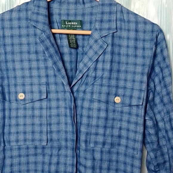 Linen Lauren Ralph Lauren button down shirt dress blue plaid size 12 - Picture 4 of 8